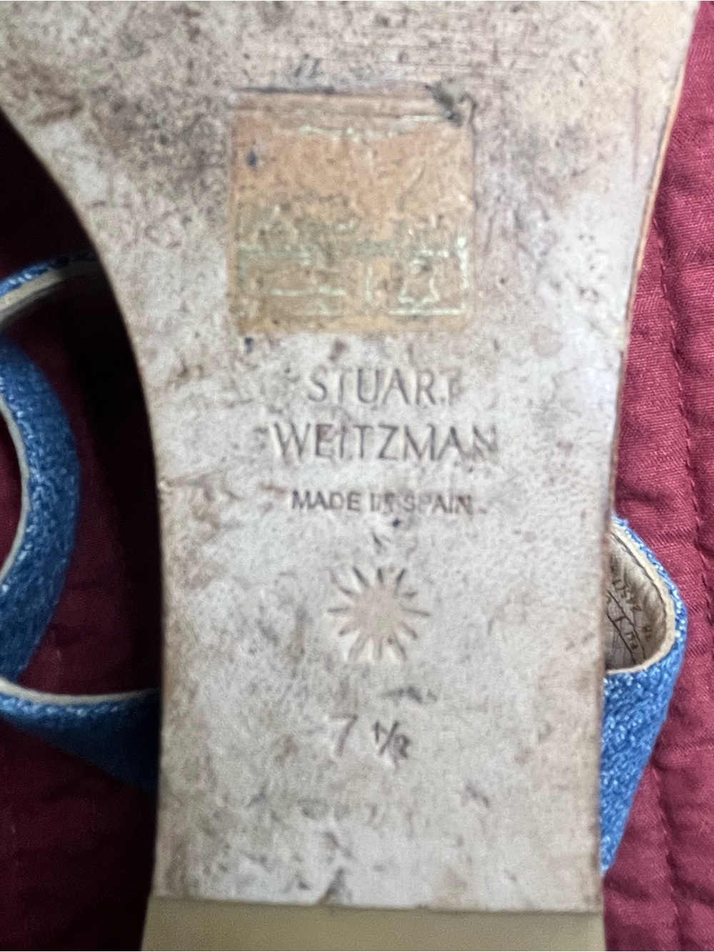 Stuart Weitzman Aleena 50 Cork Wedge Sandals Blue Slide Square Toe Size 7.5 - Picture 2 of 8